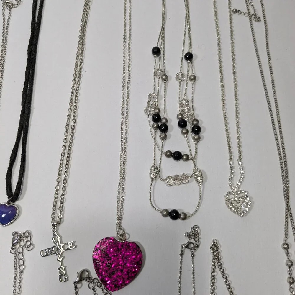 Silver Tone Necklace Lot 23 Fashion Jewelry Ready to Wear Variety Colors Styles